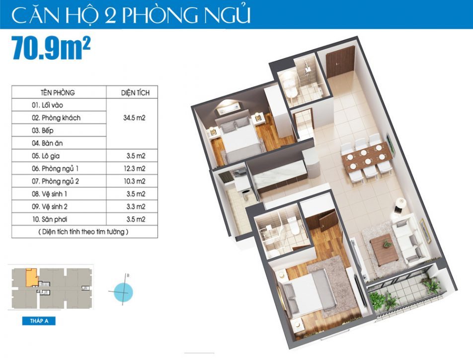 Căn hộ 02PN 70.9m2