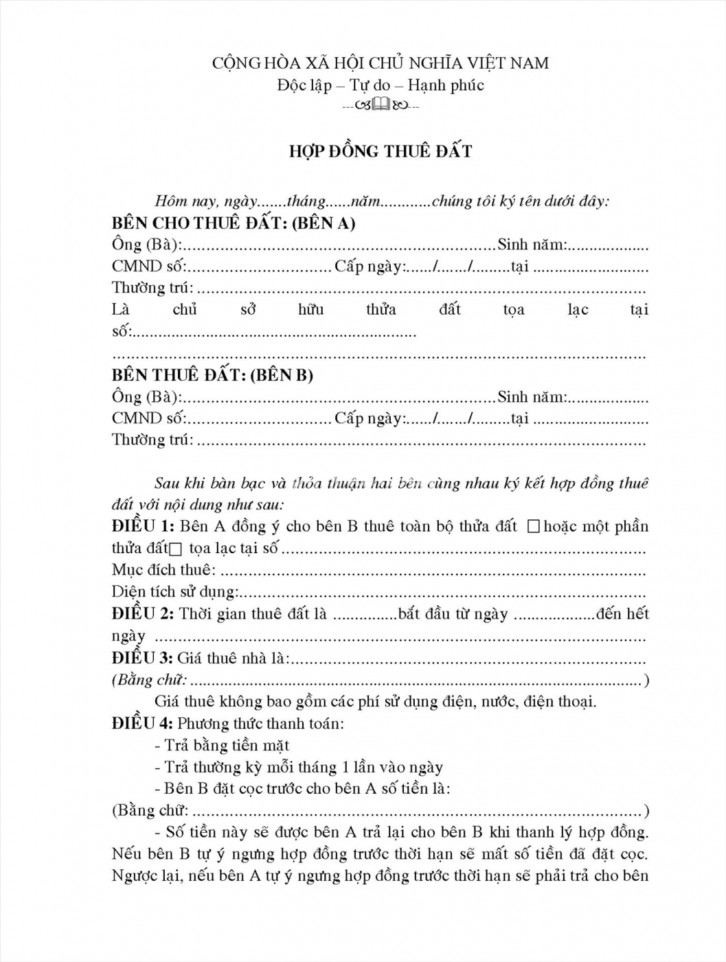hợp đồng thuê đất cá nhân 3